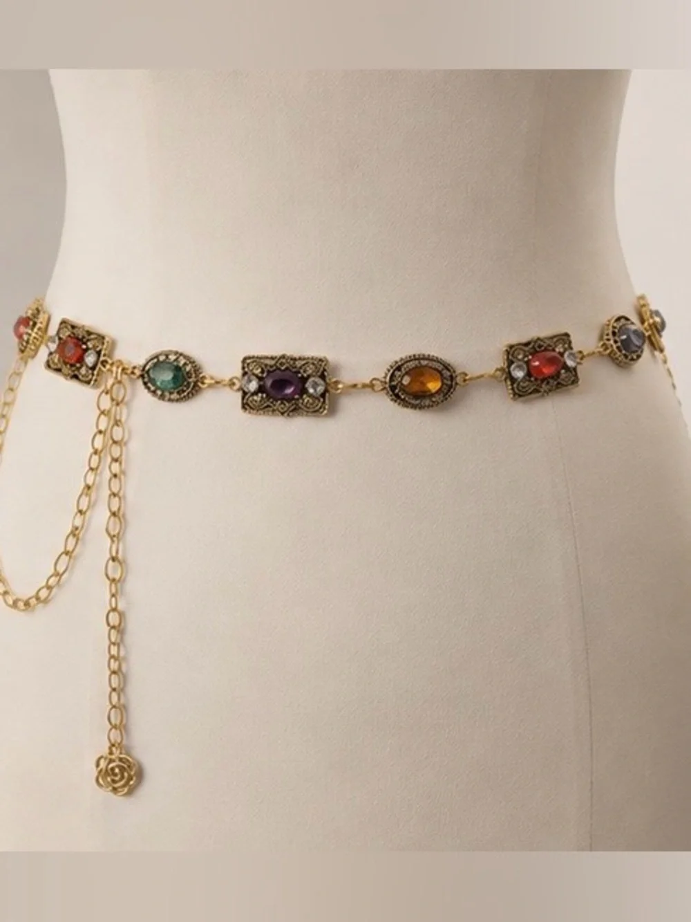 Retro Antique Gold Gemstone Waist Chain Belt